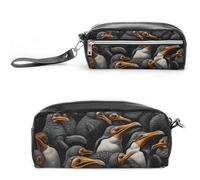 A Group of Penguins Pencil Case Large Capacity Leather Pencil Pouch with Zipper, Portable Small Makeup Bag, Office Supplies Organizer for Women Men