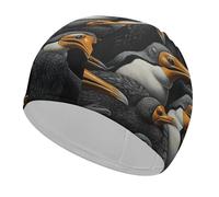 A Group of Penguins Swim Cap for Adult, Elastic Fabric Swimming Cap, Comfortable Bathing Cap for Long & Short Hair