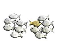 A group of small fish earrings, a small goldfish swimming upstream with asymmetrical earrings