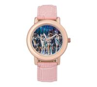 A Group of Wolves Moonnight Women's Wrist Watch Fashion Wristwatches with Pink Strap Gifts for Women Mother Wife Birthday