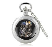 A Group of Wolves Under The Moon Black Vintage Quartz Pocket Watch Men Women Pendant Necklace Hours Clock Gifts