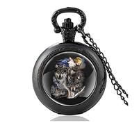 A Group of Wolves Under The Moon Black Vintage Quartz Pocket Watch Men Women Pendant Necklace Hours Clock Gifts