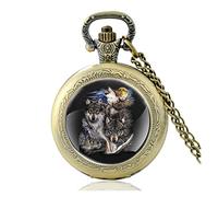 A Group of Wolves Under The Moon Black Vintage Quartz Pocket Watch Men Women Pendant Necklace Hours Clock Gifts