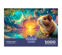 A Guinea Pig Sits by A Lake Under A Glowing Moon And Colorful Sky. 1000-Piece Jigsaw Puzzle Cute Guinea Pig - Brainteasing Challenge for All Ages 52x38cm/1000pcs