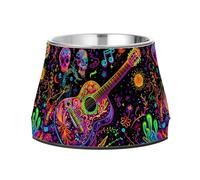 A Guitar and A Note Singing in A Musical Scene Dog Raised Bowl, 540 ML Feeding Food Pet Bowl Stainless Steel Non-slip High Capacity Cat Bowl