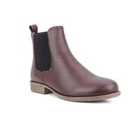 A&H Footwear Womens Ladies Leather Pull On Twin Gusset Fashion Ankle Chelsea Boots (3 UK, Burgundy, numeric_3)