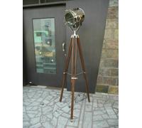A.H Hollywood Vintage Marine Nautical Industrial Spotlight Floor Lamp Tripod Stand, Silver & Brown, 8.5 x 9 x 65 Inches