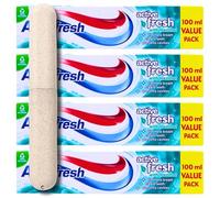 A HadcoAquafresh 4 Pack Bundle - 4X Active Fresh Toothpaste with Menthol (4X 100ml Value Packs). A Hadco Toothbrush Travel Case is Included.