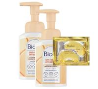 A HadcoBiore Bundle - 2 Pack Bundle Of Baking Soda Anti-Blemish Cleansing Foam (2x 200ml). With Our Gold Gel Crystal Collagen Eye Mask Included. Spot Control. Blue Agave, Baking Soda.