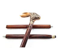 A HALLOWEEN STORE Bronze Antique Finish Rabbit Head Handle Walking Cane Handcrafted Designer Wooden Stick Gift for Men Women