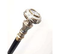 A HALLOWEEN STORE Walking Stick Solid Metal Knob Nautical Compass Head Handle Wooden Walking Cane Black