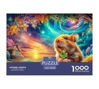 A Hamster Holds A Clover Under A Starry Sky near A Cottage 1000-Piece Jigsaw Puzzle Cute Guinea Pig - Ideal for Birthday 52x38cm/1000pcs