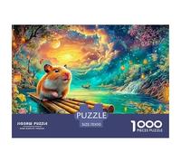 A Hamster on A Bamboo Raft in A Glowing, Lantern-lit River 1000-Piece Jigsaw Puzzle Cute Guinea Pig - Ideal for Men, Women, Kids & Elders 70x50cm/1000pcs