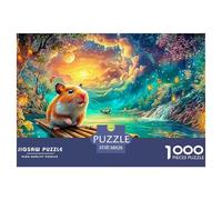 A Hamster on A Bamboo Raft in A Glowing, Lantern-lit River 1000Pc Jigsaw Puzzle Cute Guinea Pig - Ideal for Family Fun, Adults & Kids 38x26cm/1000pcs