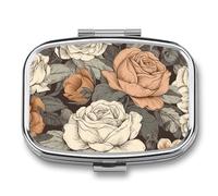 A Hand Drawn Painting Pill Box 2 Compartment, Portable Pill Case with Mirror for Pocket Purse Travel, Mini Metal Medicine Organizer for Vitamins Fish Oil