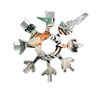 A Hand Drawn Tiger 19-in-1 Snowflake Multi Tool, Stainless Steel Metal Snowflake Multitool with Keychain, Compact & Portable Tools for Outdoor Camping Survival Daily Use Gift for Men