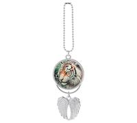 A Hand Drawn Tiger Car Pendant, Rear View Mirror Hanging Ornament, Auto Decor for Rearview Mirror, Keychain Silver-Style