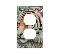 A Hand Drawn Tiger Outlet Cover, American Standard Wall Plate with Screws - Heat & Impact Resistant Stainless Steel, 1-Gang Duplex Socket Cover for Home Decor