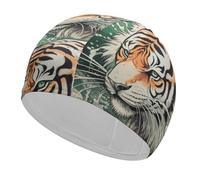 A Hand Drawn Tiger Swim Cap for Adult, Elastic Fabric Swimming Cap, Comfortable Bathing Cap for Long & Short Hair