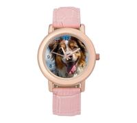 A Happy Australian Shepherd Dog Funny Women's Wrist Watch with Leather Strap