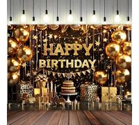 A "Happy Birthday" banner with leopard print on a black background, perfect for party decoration and outdoor celebrations 240X180cm