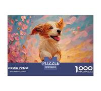 A Happy Cockapoo Puppy 1000 Piece Sturdy Cardboard Jigsaw Puzzles Cherry Blossom Puppy Unique Challenging Creative Game Jigsaws For Adults And Kids 38x26cm/1000pcs