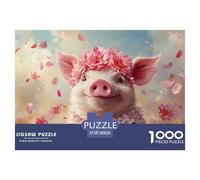A Happy Piglet-blooming Flowers Jigsaw Puzzle Waterproof 1000 Piece for Adults Gifts Impossible Educational Games