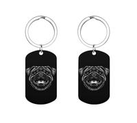 A Happy Pug Dog Face Personalized Metal Key Tags with Labels Keychain Stainless Steel Key Rings Signs