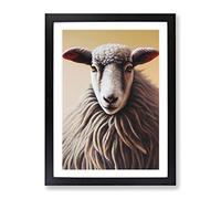 A Happy Sheep Framed Print | A2 Black Framed Wall Art | Ready to Hang | Modern Animal Picture | Living Room Bedroom Lounge Office