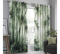A Hazy Dense Bamboo Forest Blackout Eyelet Curtains, Traditional Ink Painting Soundproof Curtains Interior Insulation, W66×L72(2 Panels) For Living Room Playroom - Light Bluish-Gray
