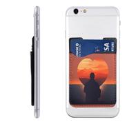 A Heart Shape in Front Phone Wallet, Stick On Card Holder for Back of Phone Case - Leather Cell Phone Card Wallet Sleeve Adhesive Phone Pocket - Compatible with Most Cell Phones