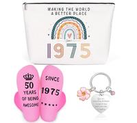 A Heartwarming 50th Birthday Gift for Women-50th Birthday Retro Cosmetic Bag, Personalized Socks & Inspirational Keychain Gift Set for Bestie,Friend,Mom,Sister & Her,Celebrating 50 Amazing Years(1975)