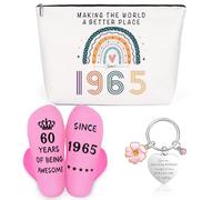 A Heartwarming 60th Birthday Gift for Women-60th Birthday Retro Cosmetic Bag, Personalized Socks & Inspirational Keychain Gift Set for Bestie,Friend,Mom,Sister & Her,Celebrating 60 Amazing Years(1965)