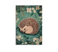 A Hedgehog Curls Into A Ball on A Forest Green Background, A Spiky Dot of Curiosity Amid The Calm of Nature’s Simplicity. Fashionable Wall Decor - Hanging Art Poster And Mural24x36inch(60x90cm)