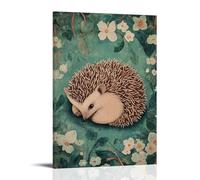 A Hedgehog Curls Into A Ball on A Forest Green Background, A Spiky Dot of Curiosity Amid The Calm of Nature’s Simplicity. Fashionable Wall Decor - Hanging Art Poster And Mural08x12inch(20x30cm)