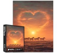 A Herd of Galloping Horses 1000 Piece Jigsaw Puzzles for Adults Heart-Shaped Sun Background Art Puzzle Colorful DIY Puzzles for Home Decoration Gifts Family Puzzle Perfect for Game Nights 50×70cm