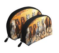 A Herd of Horses were Running in The River Printed Makeup Bags 2-Piece Portable Shell Travel Toiletry Bag