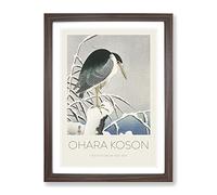 A Heron In The Snow By Ohara Koson Exhibition Museum Asian Japanese Framed Print | A4 Walnut Framed Wall Art | Ready to Hang | Asian Animal Picture | Living Room Bedroom Lounge Office