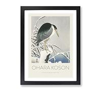 A Heron In The Snow By Ohara Koson Exhibition Museum Asian Japanese Framed Wall Art Print, Ready to Hang Picture for Living Room Bedroom Home Office Décor, Black A4 (34 x 25 cm)