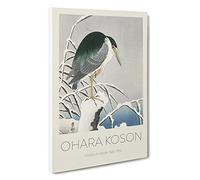 A Heron in The Snow Ohara Koson Canvas Print | Gallery Wrapped 30mm Frame Wall Art | 30x20 inches | Ready to Hang | Asian Landscape Picture | Living Room Bedroom Lounge Office