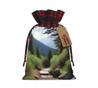 A Hiking Trails Holiday Printed Drawstring Pouch M For Party, Wedding, And Festival, Lightweight Polyester