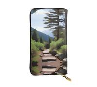 a Hiking Trails Print Leather Long Clutch Wallet for Women â€“ Fashionable with Multiple Card Slots, Coin Pocket, Black, One Size