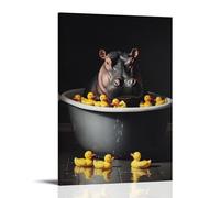 A Hippo in A Sleek Modern Tub Plays with Multiple Rubber Duckies. Wall Art Mural Modern Decoration Hanging Art Poster 24x36inch(60x90cm)