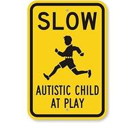 A Homim Slow Autistic Child at Play (with Kid Graphic), Engineer Grade Reflective Aluminum Sign, 8" X 12" inch