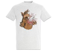 A Horror T-Shirt Alf Fun Alien Halloween Splatter Blood Cat Cats Funny White(Large)
