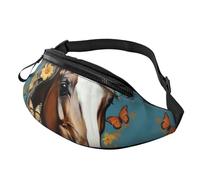 A horse with flowers and butterflies Fanny Pack for Men Women, Waterproof Sports Waist Bag Fashion Belt Bag Crossbody Bags Hip Bum Bag with Adjustable Strap Large Sling Bag Purse for Travel Hiking
