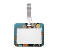 A Horse with Flowers and Butterflies ID Badge Holders with Lanyard Horizontal Plastic Card Case with Clear Window Waterproof ID Card Protector Work Badge Sleeve for Nurses Teachers Office