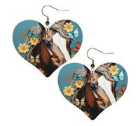 A horse with flowers and butterflies Leather Earrings for Women Heart Earring Lightweight Dangle Earrings Jewelry Gifts, One Size, No Gemstone