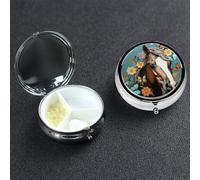 A Horse with Flowers and Butterflies Pill Box with Mirror 3 Compartment Decorative Pill Case for Purse or Pocket Small Round Pill Organizer Weekly Metal Medicine Tablet Vitamin Holder Travel Gift