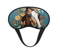 A Horse with Flowers and Butterflies Sleep Mask for Side Sleeper Soft Breathable Sleeping Eye Mask Blackout Silk Eye Sleep Shade Cover with Elastic Strap Night Blindfold for Women Men Travel Nap